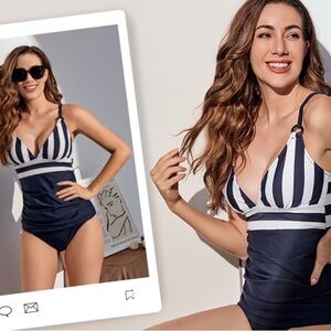 Striped Navy and White Swimsuit